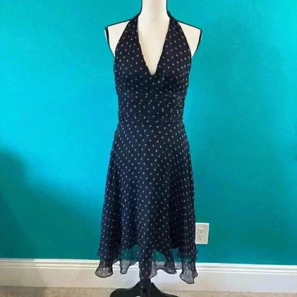 ⭐️ Robbie bee black silk dress with pink polka dots in size 8 - Picture 1 of 5